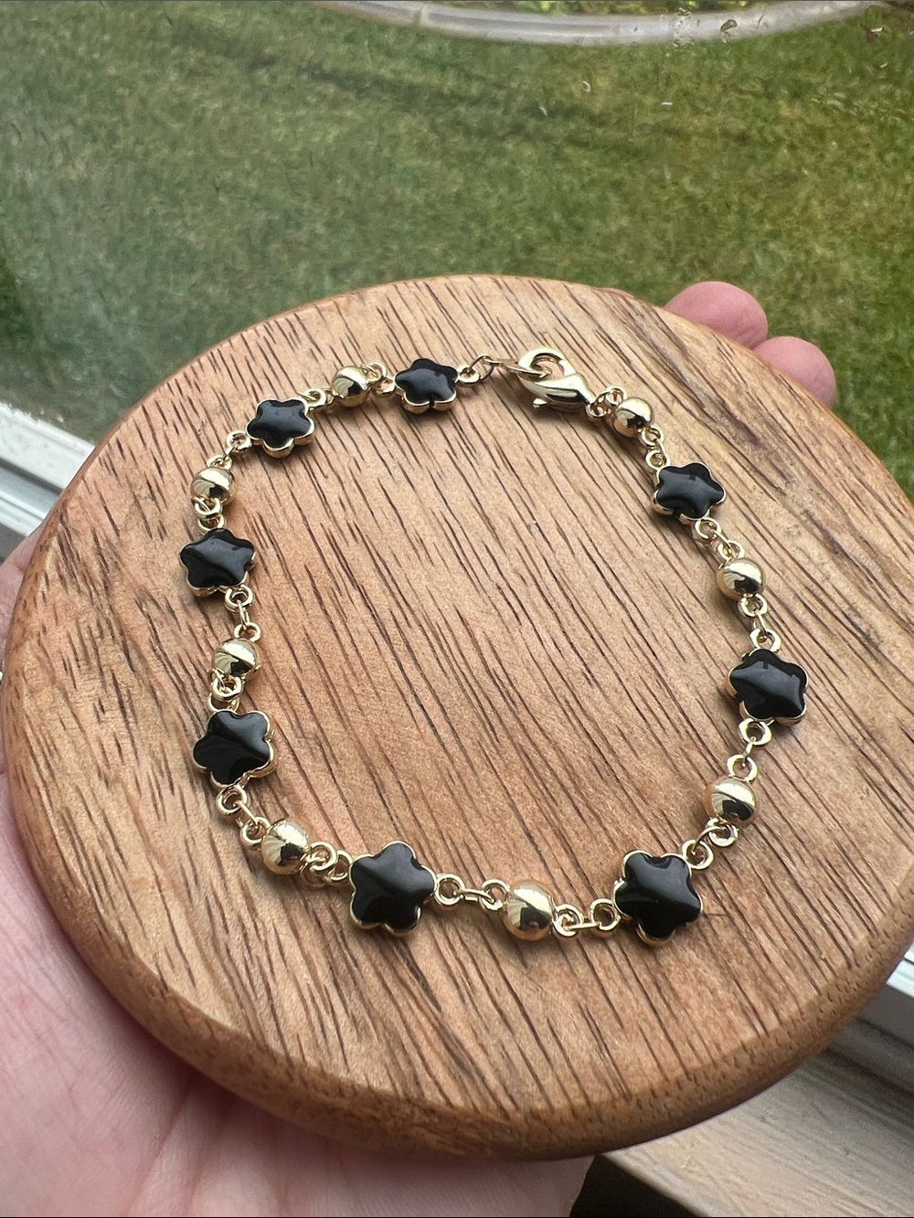 18K Gold filled Bracelet with Black Clover Accents